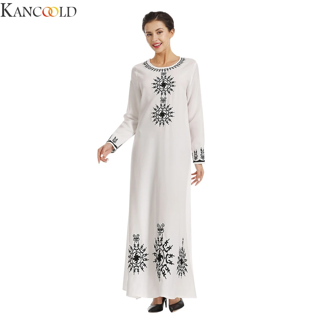 KANCOOLD женское мусульманское шифоновое длинное платье макси с длинным рукавом винтажное черное белое винтажное модное Повседневное платье