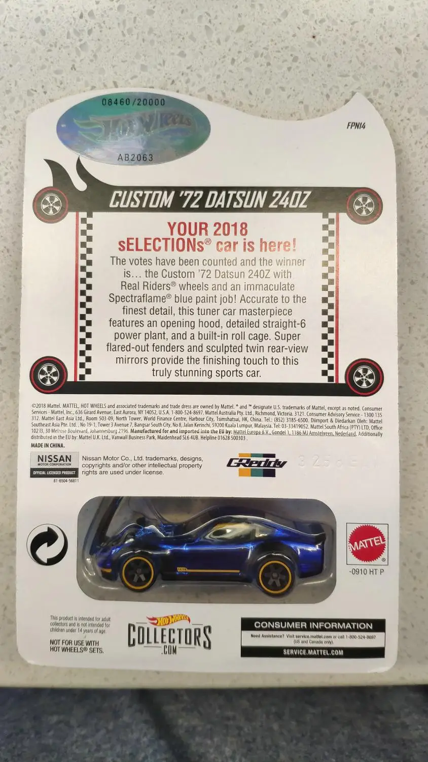 Hot Wheels Car 2018 Red Line Club Custom 72 Datsun 240z Collector