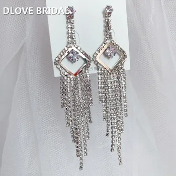 

New Arrival Rhinestone Crystal Long Tassel Earrings for Women Bridal Drop Dangling Earrings Wedding Jewelry