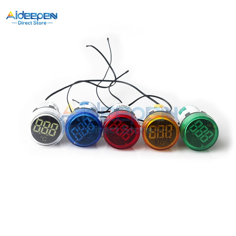 22mm Mini plastic LED Digital Thermometer 20-119 Celsius 50-380V AC Round Small Display Indicator Pilot Light Temperature Meter |