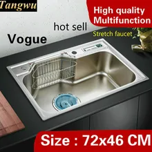 Домашний кухонный одиночный корыто для раковины vogue стрейчевый кран высокой емкости для мытья овощей 304 из нержавеющей стали 720x460 мм