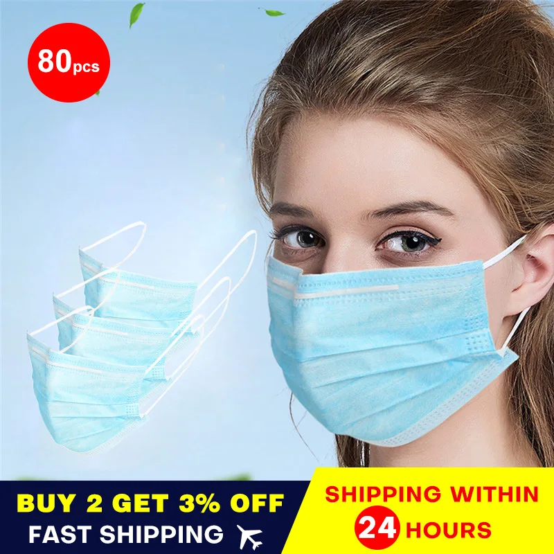 

80pcs Fashion Profession Face Mouth Masks Three-layer Protective Earloop Mask Anti-pollution Mask Anti-dust Women Man Mask