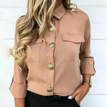 

New women streetwear OL office blouses female vogue fashion loose long sleeve shirts lady hot sale button down shirts casual top