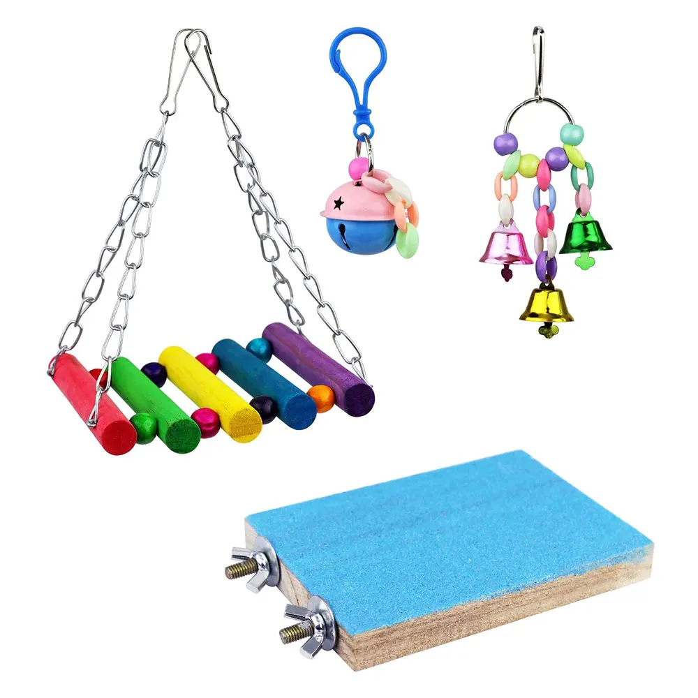 

8PCS/Set Combination Parrot Toy Bird Articles Parrot Bite Toy Bird Toys Parrot Funny Swing Ball Bell Standing Training Toys
