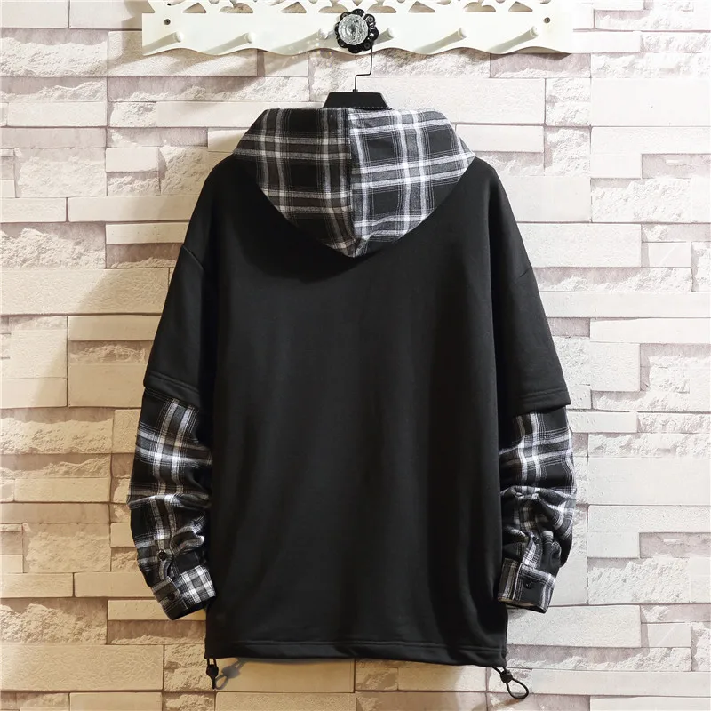 Black Patchwork Hoodies Autumn Spring MEN'S Sweatshirts Hiphop Punk Streetwear Casual Pullover