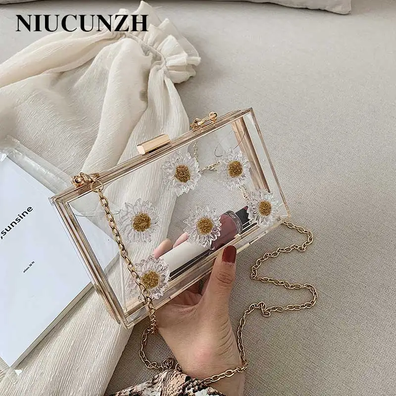 

NIUCUNZH Bag Women Evening Bags Flower Women's Shoulder Bag Female 2019 Handbag Crossbody Clear Clutch Transparent Chain Bags