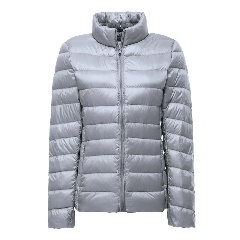 gray Новинка, Размер 6xl 7XL, пуховик на утином пуху для женщин, ультра легкий пуховик, куртка с перьями, плюс женское пальто, ветровка, пальто - Цвет: gray