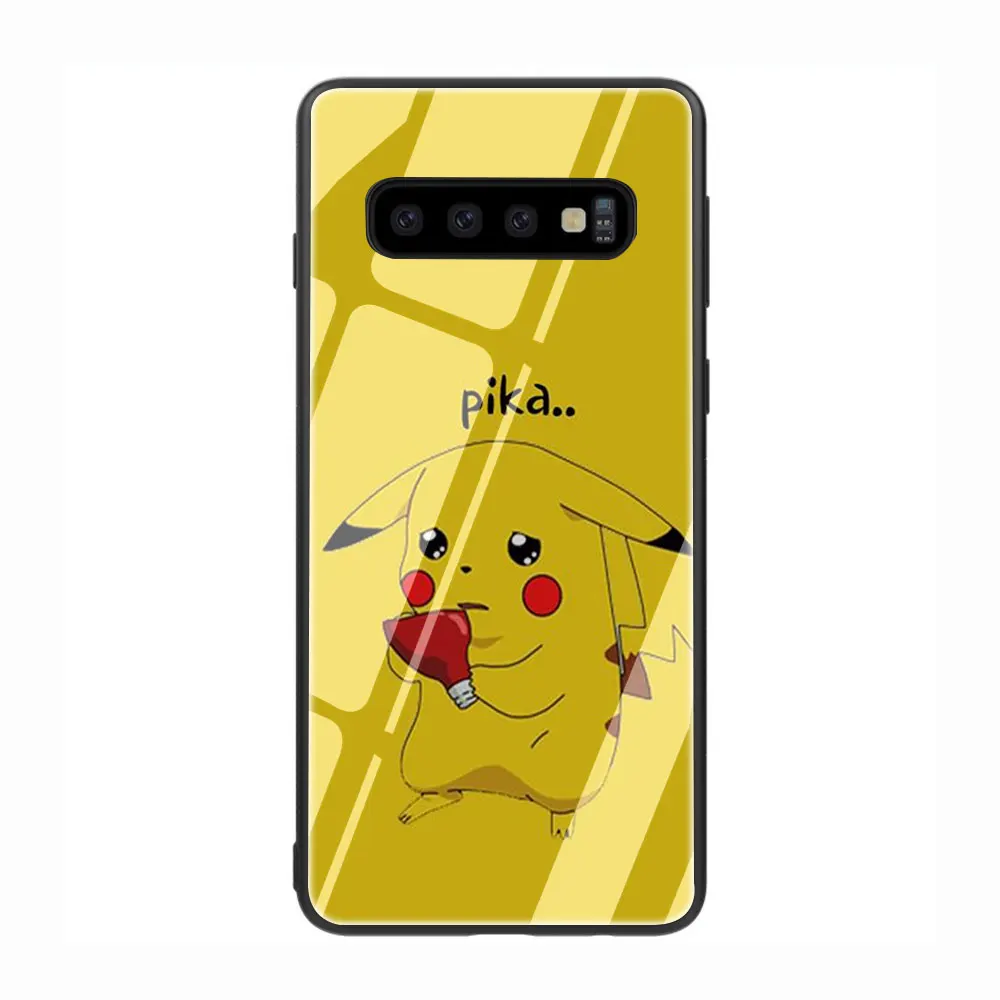 EWAU Пикачу чехол из закаленного стекла для телефона для samsung S7 край S8 S9 S10 Note 8, 9, 10, плюс A10 20 30 40 50 60 70