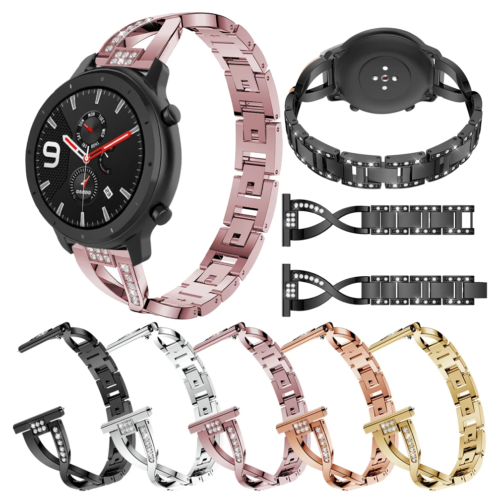 Luxury Stainless Steel Watch Band Strap For Huami Amazfit GTR 47mm 42mm Replacement Alloy Metal Watchband Women Crystal Bracelet | Наручные