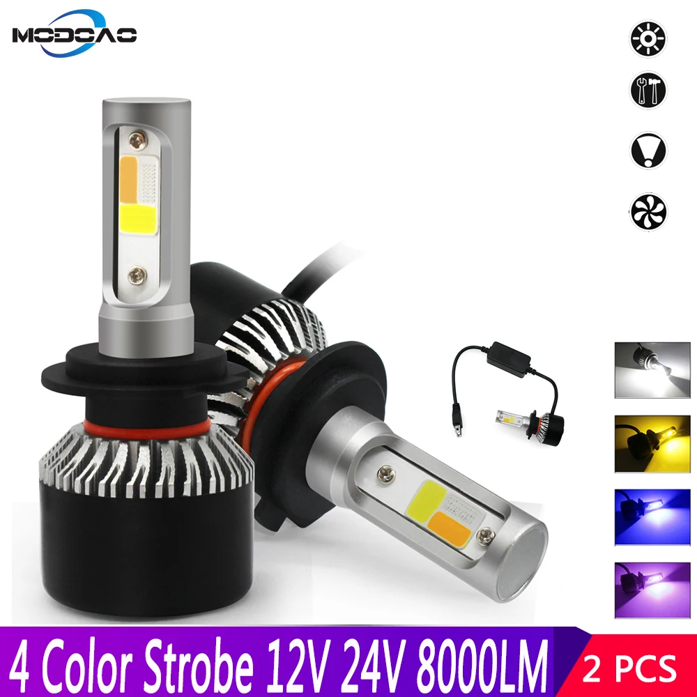 H7 H4 H1 H11 H3 HB3 HB3 HB4 H9 LED far DC 12V 4 renk flaş RGB far su geçirmez sis ampulleri araba ışık değiştirme