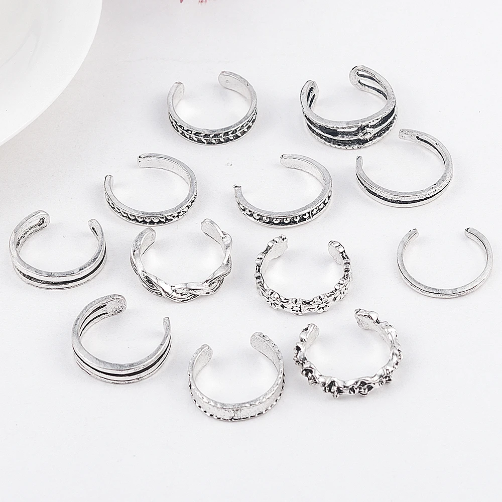 12 шт. винтажный Ретро античный пляжный панк слон Луна стрела кольцо в этническом