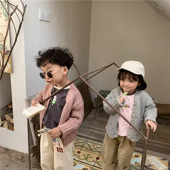 

Spring Autumn Letter Embroidery Boys Girls Sweater Cardigans Casual Teenager Knitting Sweater Toddler Knitted Cardigan Coats