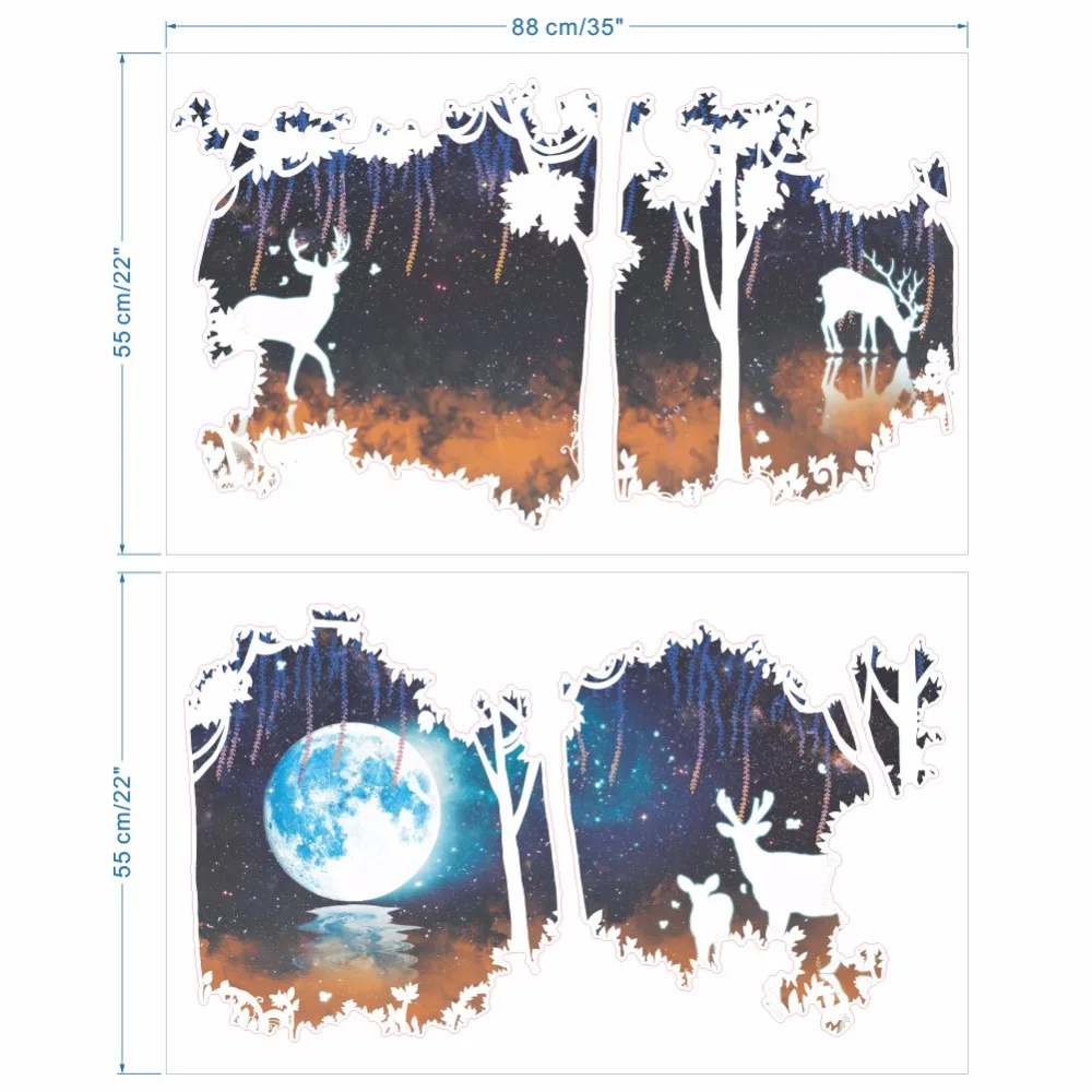 3D стерео эффект лес белый олень Луна самоклеющиеся наклейки на стену гостиная диван фон декоративные наклейки на стену