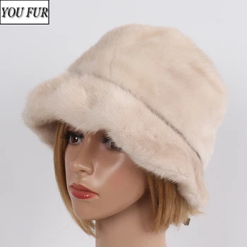 

New Winter Women Hight Quality 100% Real Mink Fur Fedoras Hats Natural Fur Caps Girls Luxury Warm Full Pelt Genuine Mink Fur Hat