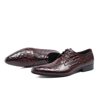 

Men Shoes Lace-up Crocodile Pattern Leather Shoes Business Dress Shoes Pointed Toe Leather Oxfords Genuine Leather