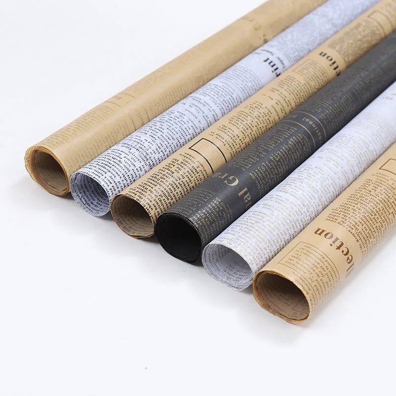 Gift Wrapping Paper Retro English Newspaper Kraft Tissue Paper 20Sheets Flower Bouquet Gift Wrapping