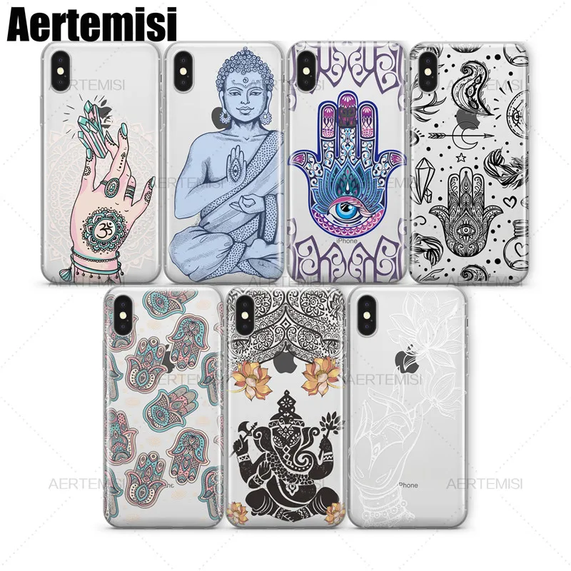 

Aertemisi Phone Cases Boho Magic Buddha Colored Hamsa Gypsy Style Clear TPU Case Cover for iPhone 6 6s 7 8 Plus X XS Max XR