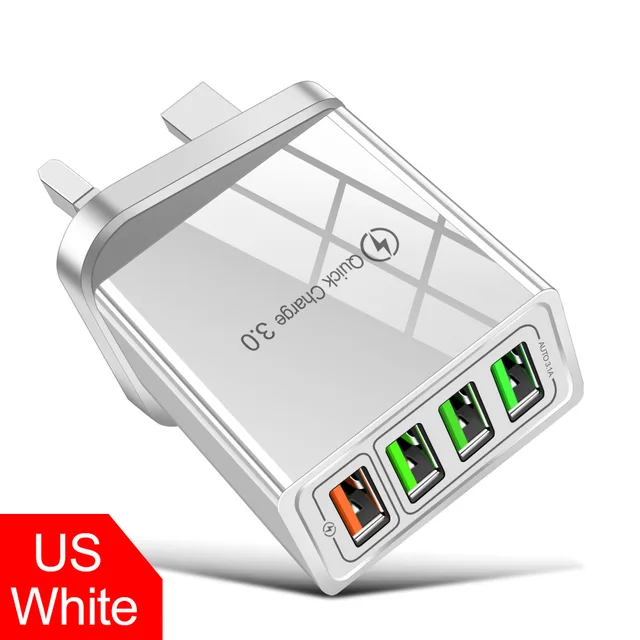 USB Charger Quick Charge 3.0 For Iphone 12 Pro Max 13 12 Mini Samsung S21 Xiaomi Charger Adapter For Smartphones Fast Charging UK White