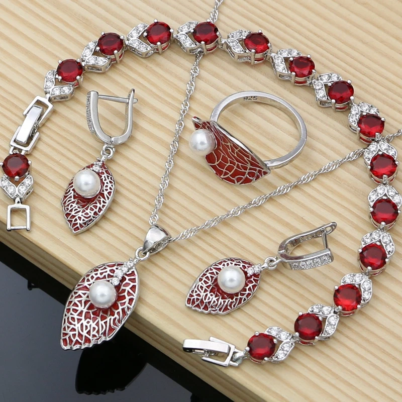 Серебряные серьги с красной эмалью и жемчугом ювелирные наборы из серебра 925