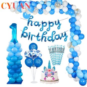 

Number 1st Blue Gold Balloons Birthday Party Supplies Kids Girl First Birthday Banner One Year Old Baby Shower Boy Decorations