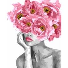 

FSBCGT Pink Flowers Picture DIY Painting By Numbers Adults For Drawing On Canvas Coloring By Numbers Wall Art Number Decor