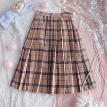 Осень Для женщин шерстяная клетчатая юбка молодая девушка, студентка средней Длина ретро мягкая сестра сладкий Высокая Талия плиссированная юбка Колледж стиль