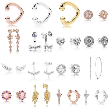 

2019 NEW 100% 925 Sterling Silver Shine Floating Grains Rose Gold Alluring Hearts Hoop Earring Fit DIY Women Original Jewelry