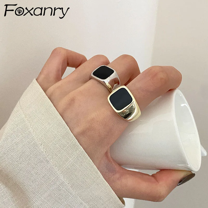 Широкие кольца FOXANRY 925 для женщин Модные Винтажные креативные черные
