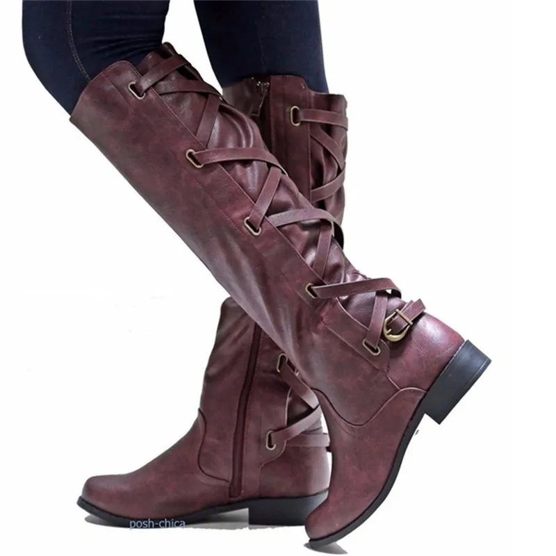 MORAZORA/; женские сапоги до колена; осенне-зимние сапоги на молнии с пряжкой; удобная повседневная женская обувь на квадратном каблуке; большой размер 43 - Цвет: wine red