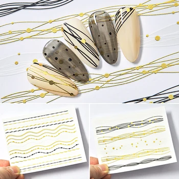 

1 Sheet Gold Silver Black Lines Strip 3D Nail Sticker DIY Tips Adhesive Transfer Sticker Manicure Nail Art Decorations