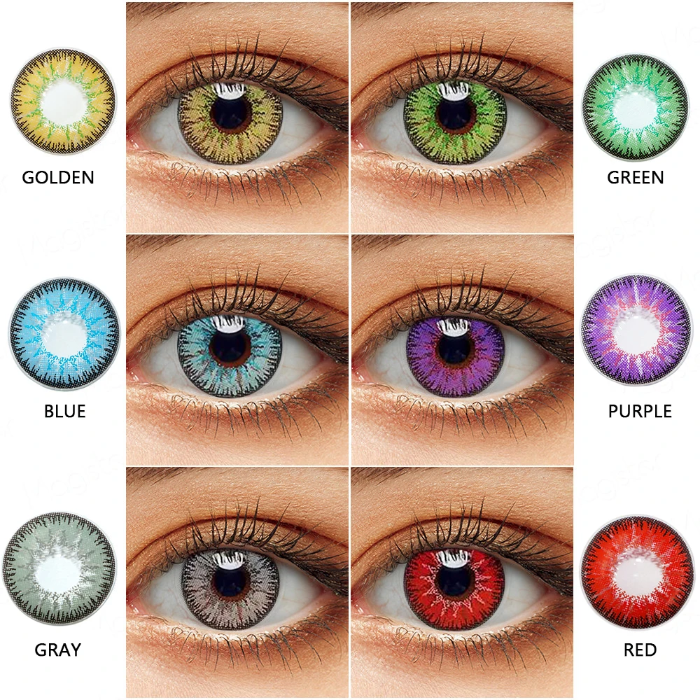 Lentes de contacto de colores para ojos, lentillas multicolor de tres tonos, azul, marrón, gris, Cosméticos de moda, 2 uds./1 par