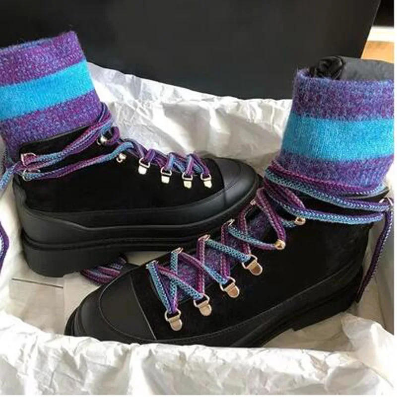 blue black 34-40; Лидер продаж; зимние ботинки martin с шерстяными вставками; кожаные ботинки в байкерском стиле; Дизайнерская обувь; женские ботинки на платформе - Цвет: blue black