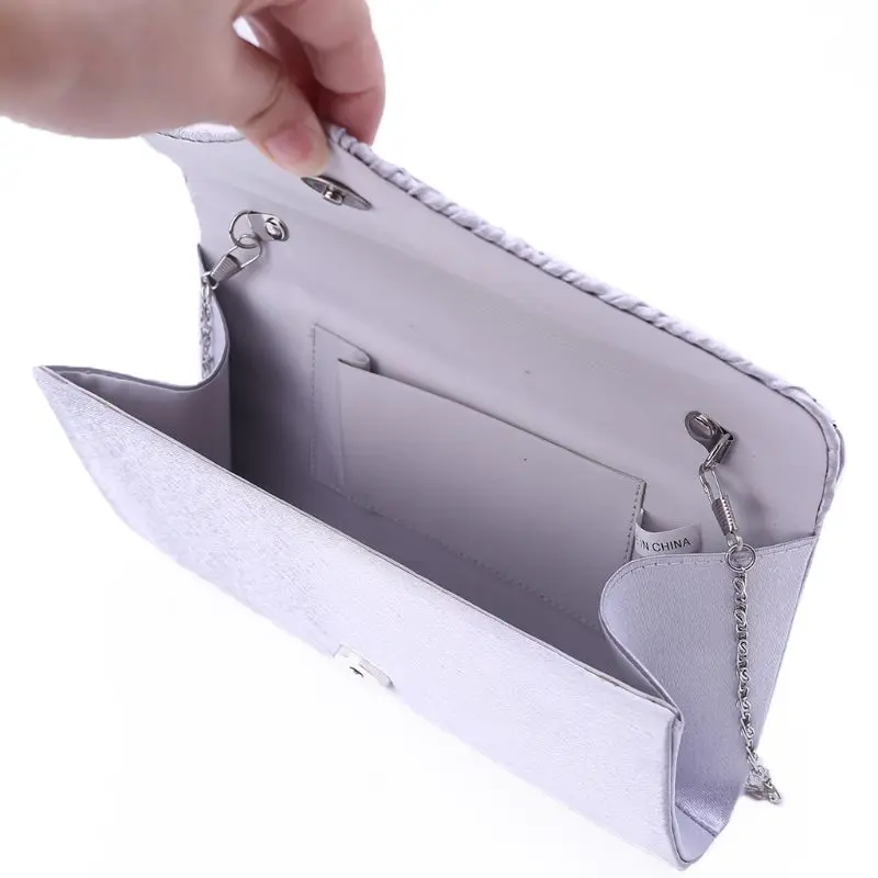 Rhinestone Satin Frosted Evening Clutch Bag Handbag Purse Crossbody Bag for Women Ladies Wedding Party Festival Decor Supplies
