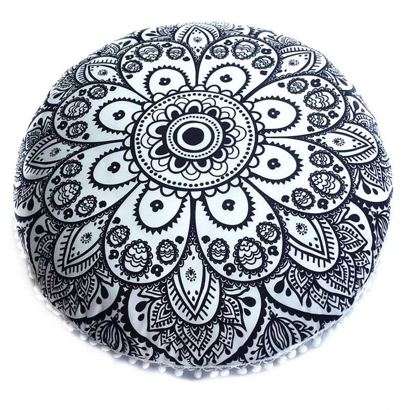 Indian Mandala Print Floor Pillows Round Bohemian Cushion Cushions Cover Case 