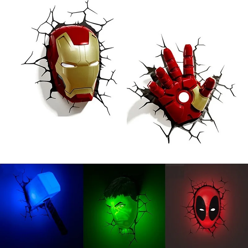 

Креативная 3D настенная лампа Marvel, декор серии Мстители, Железный человек, Халк, Капитан Америка, Дэдпул, ночник, рождественские подарки для детей