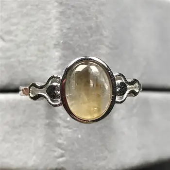 

Genuine Natural Gold Rutilated Quartz Ring Jewelry For Woman Lady Man Crystal 10x9mm Beads Silver Stone Adjustable Ring AAAAA