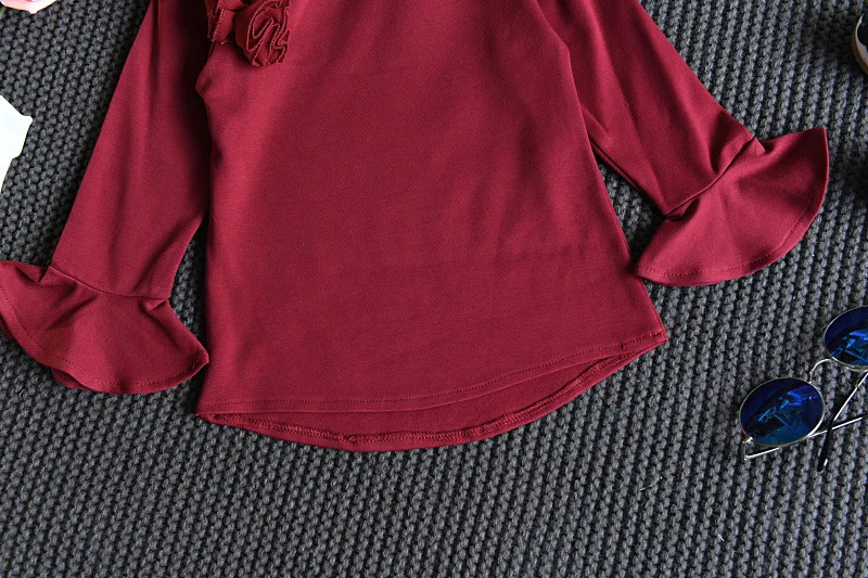 Autumn New For The Girl's Clothes Suit Long-sleeved Shirt Skirt 2 Piece Suit Pearl Flower Child's Clothes Flare Sleeve Suit