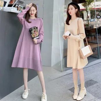 

Spring Autumn Maternity Nursing Dress Knitted Womens Breastfeeding Sweaters Dresses Long Sleeve Pregnancy Clothes For Pregnant