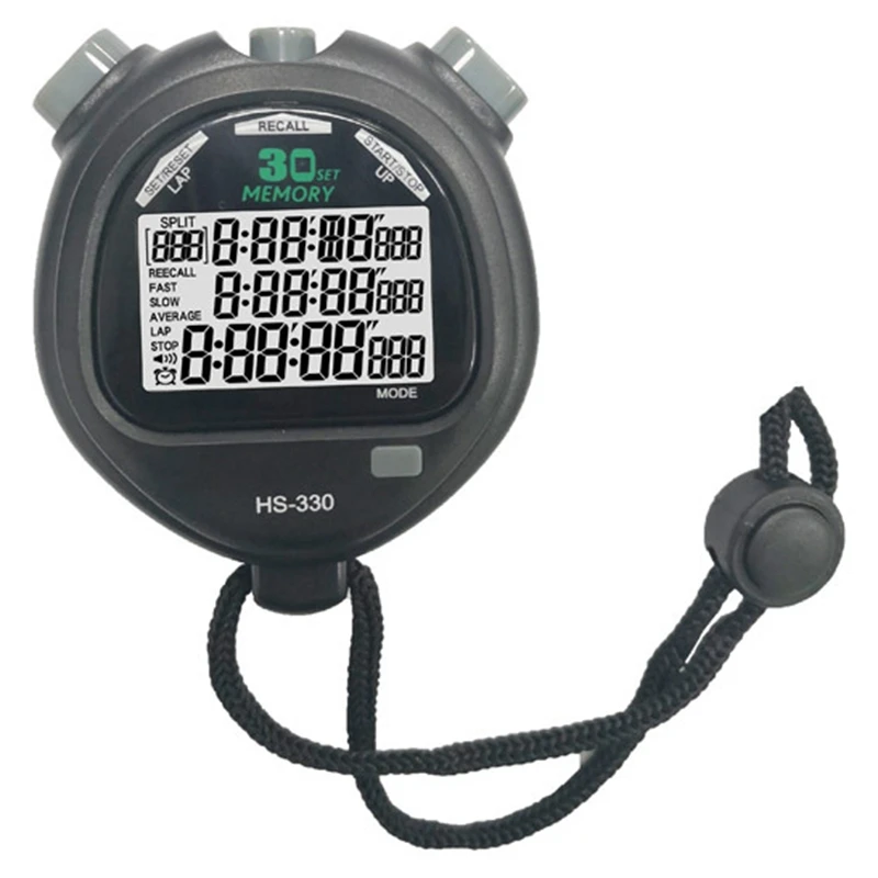 Sports Stopwatch Digital Large Screen Sport Timer 3 Rows 30 Memory for Coaches Referee Equipment | Спорт и развлечения