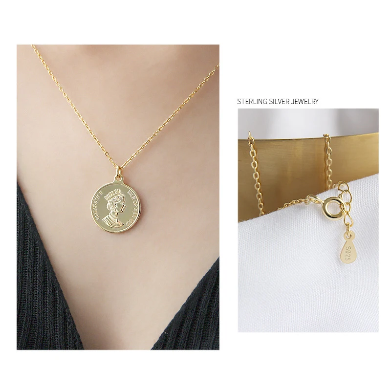 VIVIADY, Sterling-925silver-jewelry, Круглый, елизания, королева, тиснение, статуя, висячие, для женщин, подвеска, ожерелье, женский, для вечеринки, ювелирные изделия, бижутерия