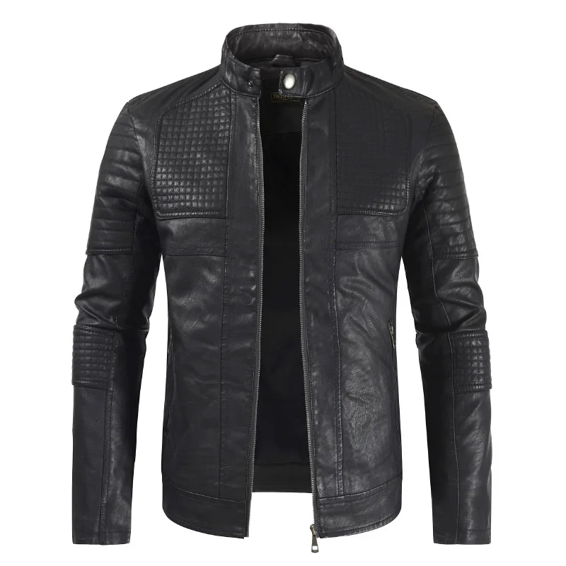 

2019 the new men's vertical collar leather coat in autumn and winter is available in solid color 3 colors.