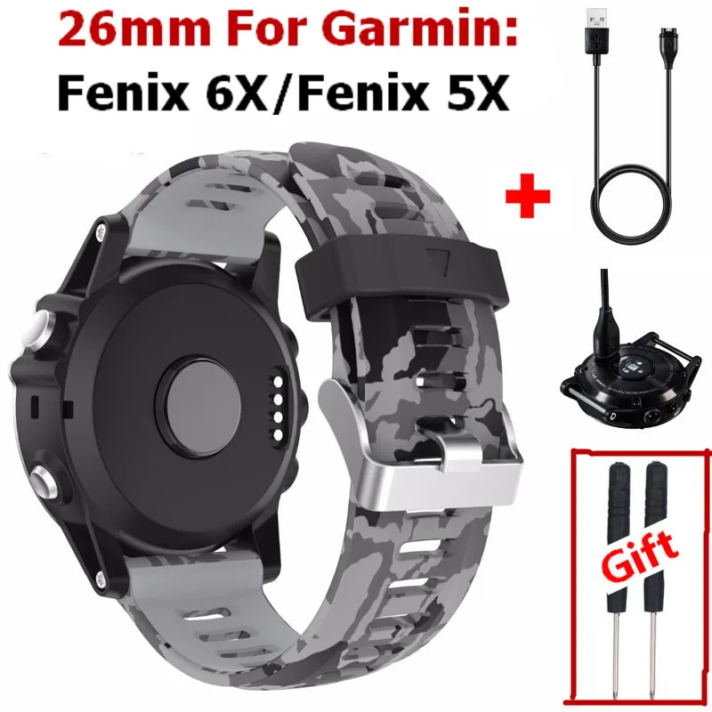 Хит 2 в 1 силиконовый ремешок для наручных часов Garmin Fenix 6X+ USB кабель зарядное устройство для Garmin Fenix 5X браслет для наручных часов