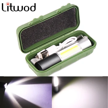 

USB Rechargable Mini LED Flashlight Super Bright 3 Modes COB+XPE T6 Torch Waterproof Portable For Camping Cycling Night Lighting