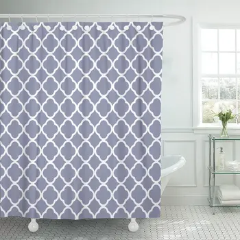 

Classic Modern Vintage Chic Crisp Gray Blue Moroccan Quatrefoil 60x72 Inches Waterproof Shower Curtain Curtains Fabric