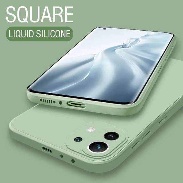 Luxury Original Square Soft Liquid Silicone Phone Case For Samsung Galaxy S21 Ultra S20 FE S10 Plus S9 S8 Note 20 10 9 8 Cover Matcha green