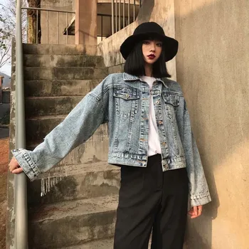 

2020 Autumn Thin Denim Jackets For Woman Vintage Cotton Tassel Outerwear Coats Ladies Cardigan Tops Loose Single Breasted Jacket