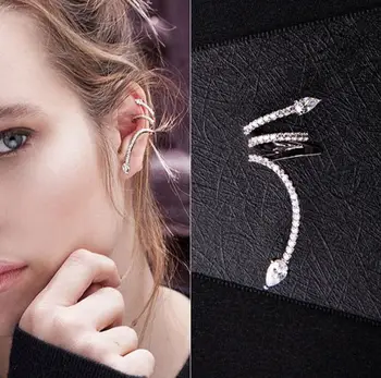 

Punk Rock Snake Personality Clip Earrings For Office Lady Yellow Gold Color AAA+ Cubic Zirconia Earings Fashion Jewelry CE616