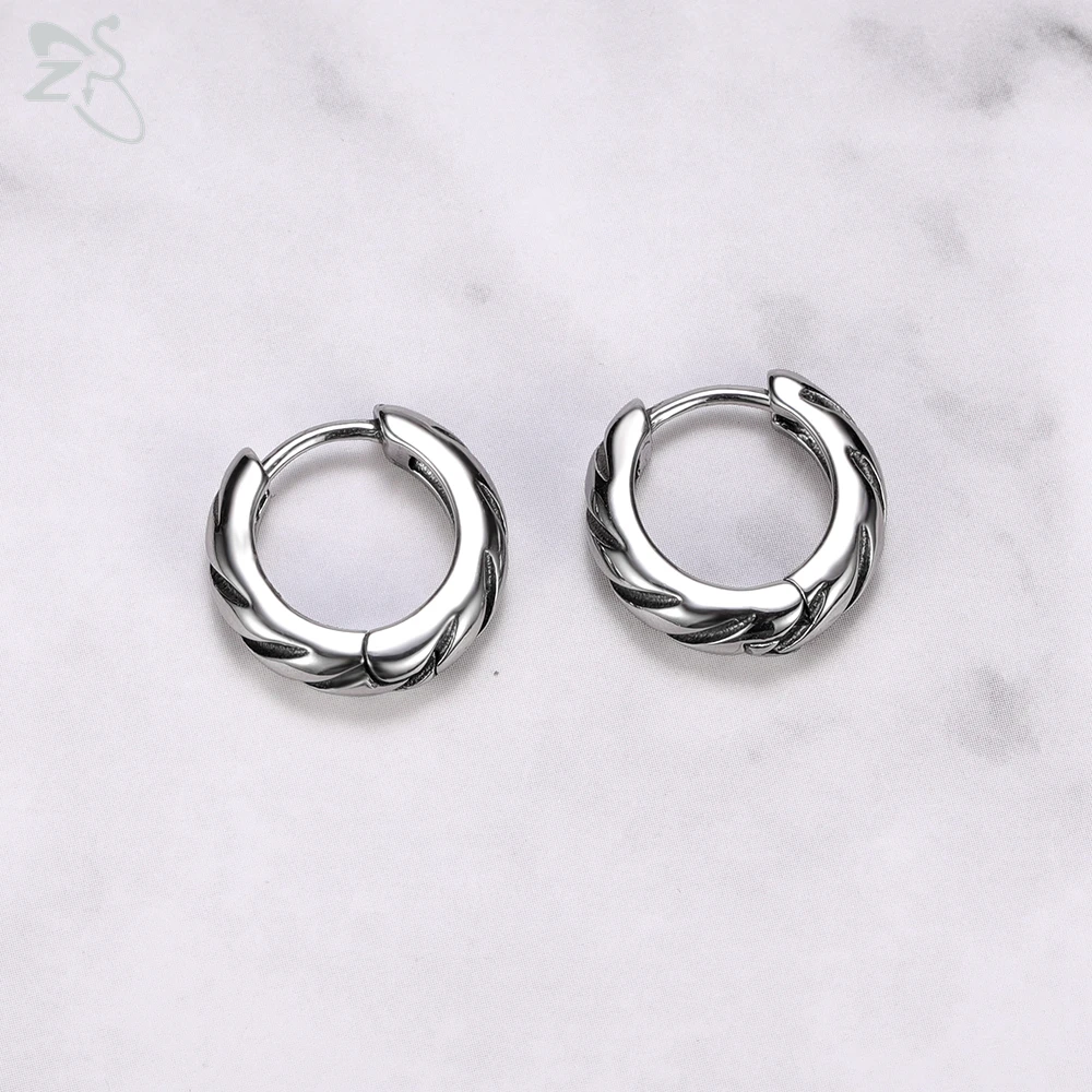 ZS 2pcs/lot 316L Stainless Steel Hoop Earrings For Men Women Kpop HipHop Earring Gothic Punk Rock Circle Earring Vintage Jewelry