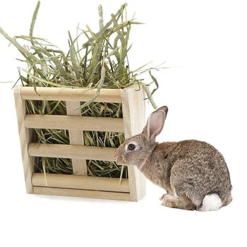 

Rabbit Fodder Wooden Hay Feeder Manger Rack Stand Food Bowl Guinea Pig Chinchilla Pet Grass Holder