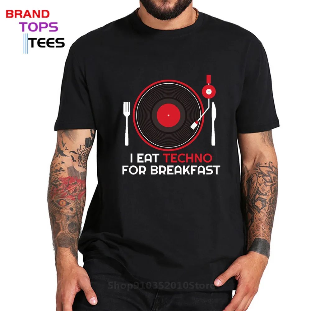 Футболка мужская с забавной надписью I Eat Tech для завтрака Винтажная DJ Ривом в